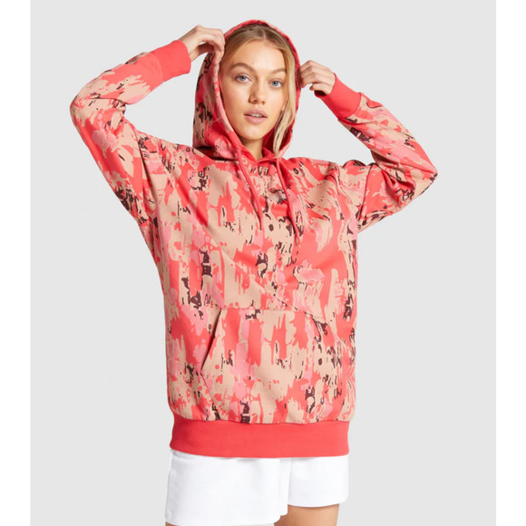 Set x2 Women L Gymshark Graphic Camo Hoodie Sweatshirt Shorts Pullover Lounge3 - Picture 3 of 8